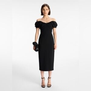 A.L.C. Nora Black Midi Off Shoulder Pencil Dress Size 10